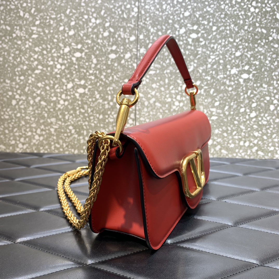 Valentino Garavani Loco Shoulder Bag in Rouge Pivoine Calfskin Leather